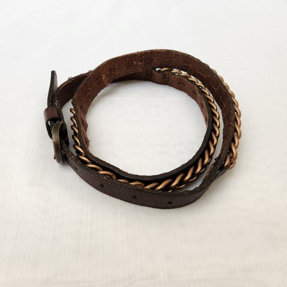Banana Republic Belt Women's M Brown Genuine Leather Copper Chain Biker Belt - Picture 3 of 15